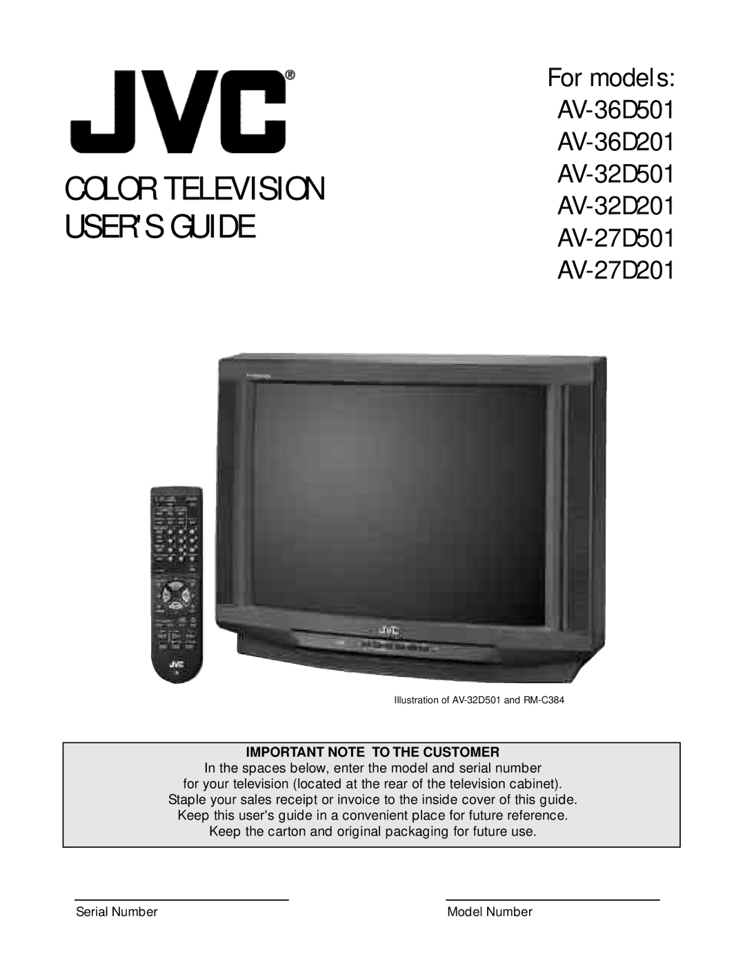 JVC AV-32D501, AV-36D501 manual Color Television Users Guide 