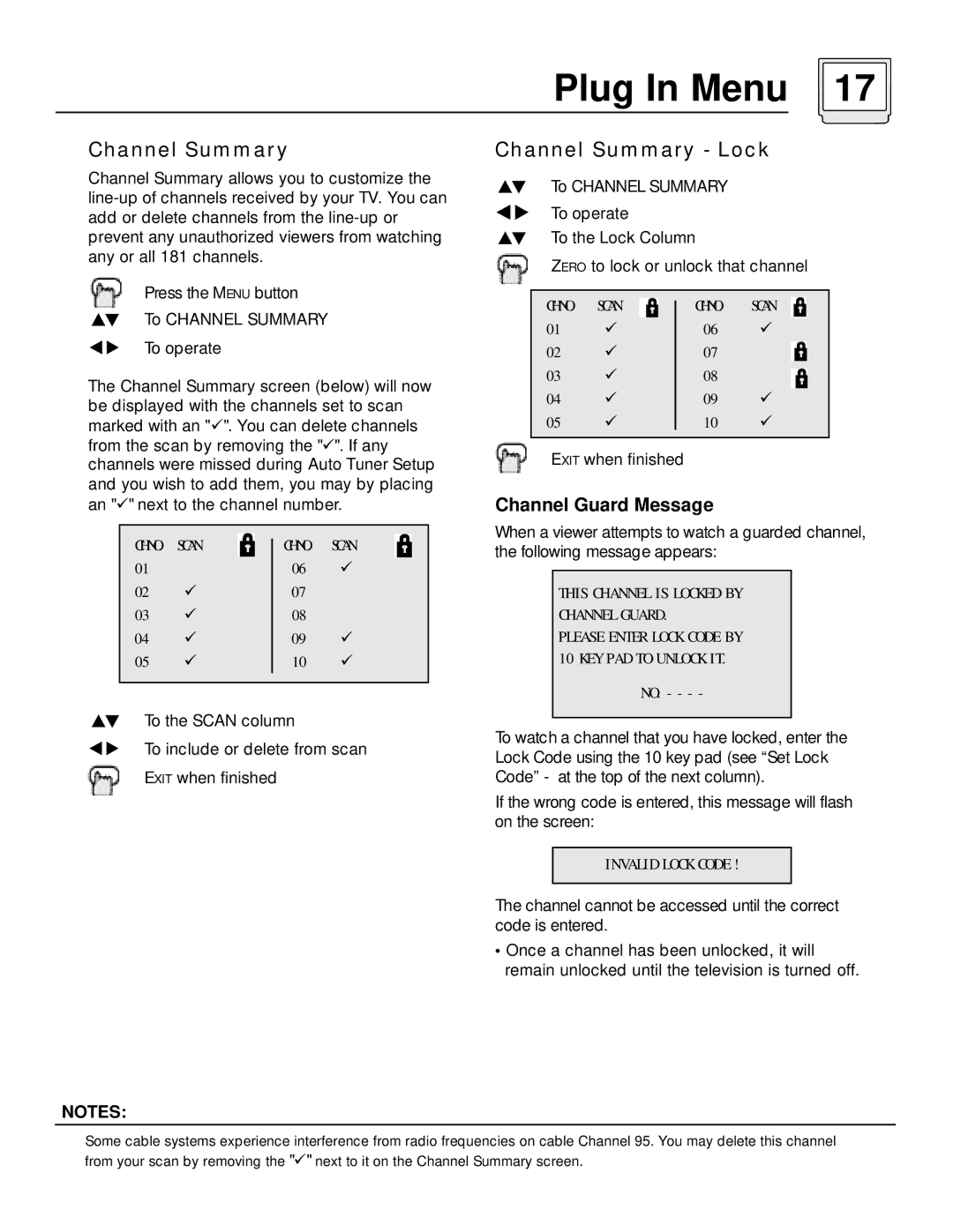 JVC AV-32D501, AV-36D501 manual Channel Summary Lock, Channel Guard Message 