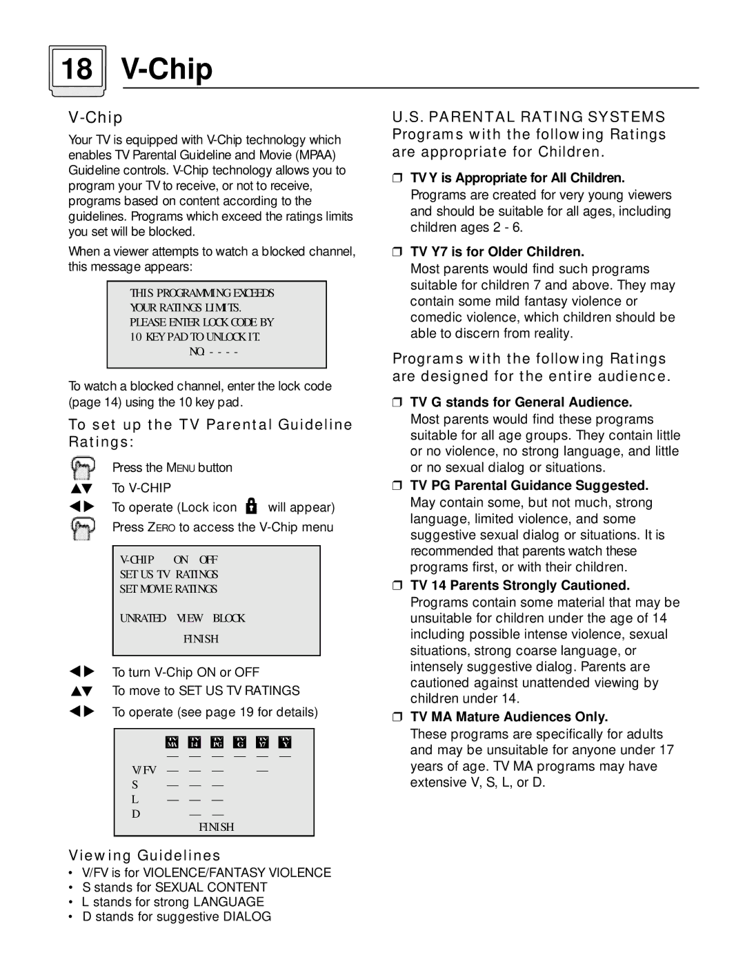 JVC AV-36D501, AV-32D501 manual Chip, To set up the TV Parental Guideline Ratings, Viewing Guidelines 