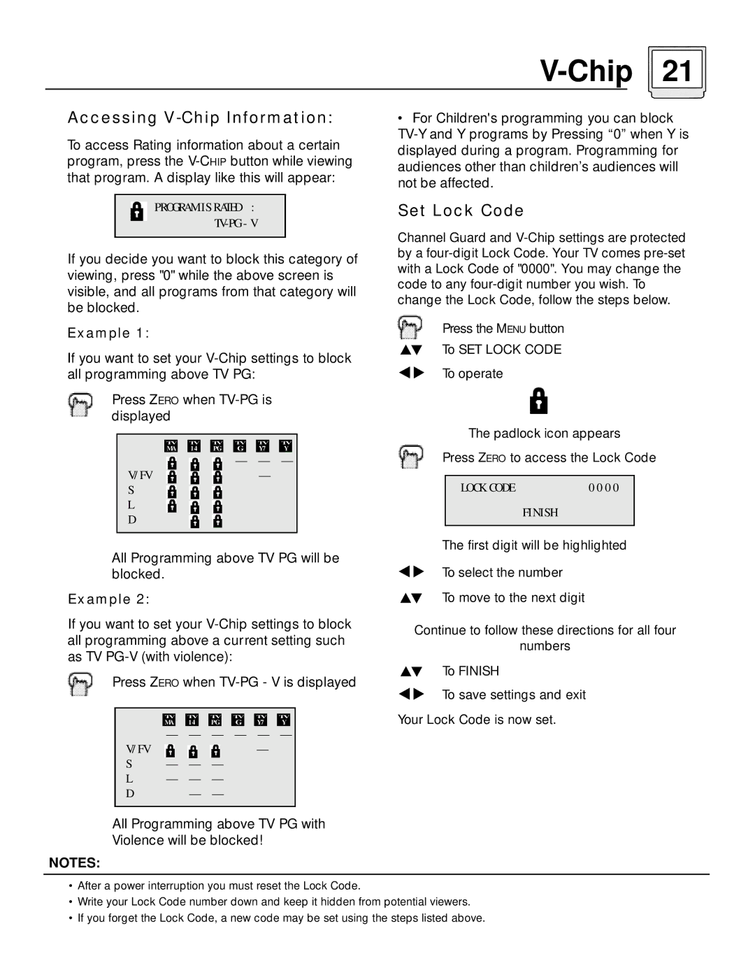 JVC AV-32D501, AV-36D501 manual Accessing V-Chip Information, Set Lock Code 