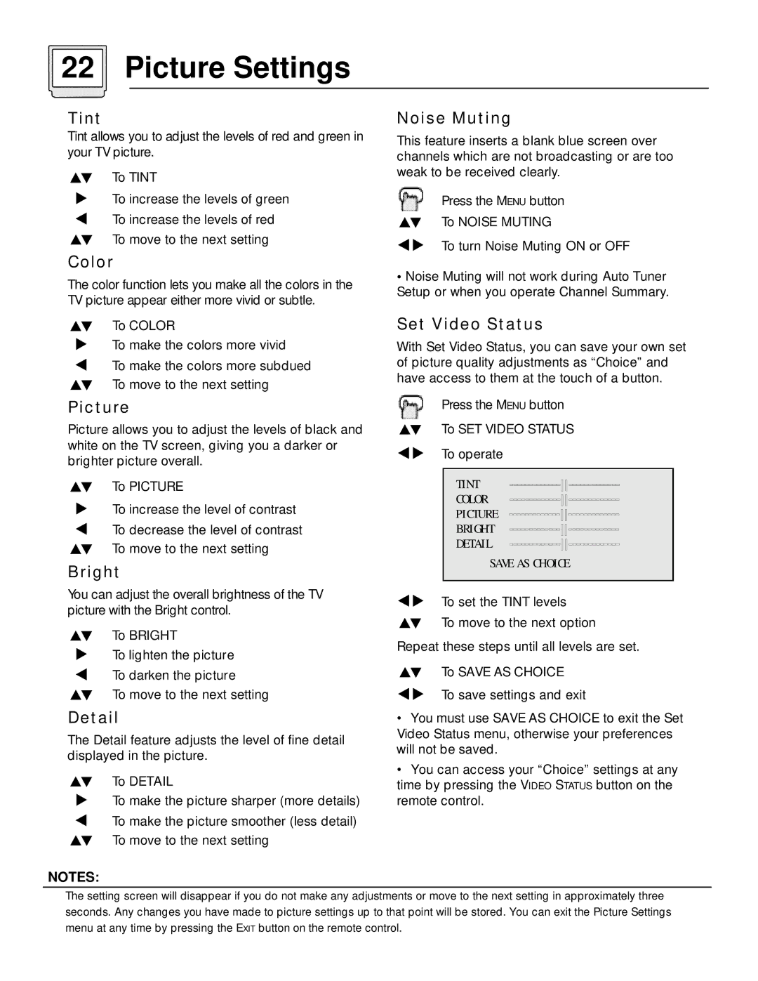 JVC AV-36D501, AV-32D501 manual Picture Settings 