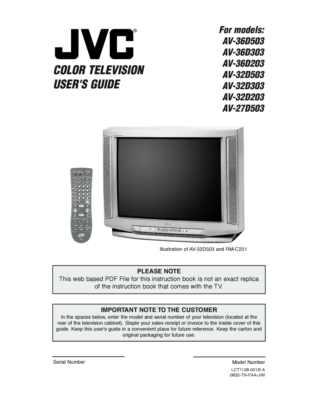 JVC AV-36D503, AV-36D303, AV-36D203, AV-32D503, AV-32D303, AV-32D203, AV-27D503, AV 27D503 manual Please Note 