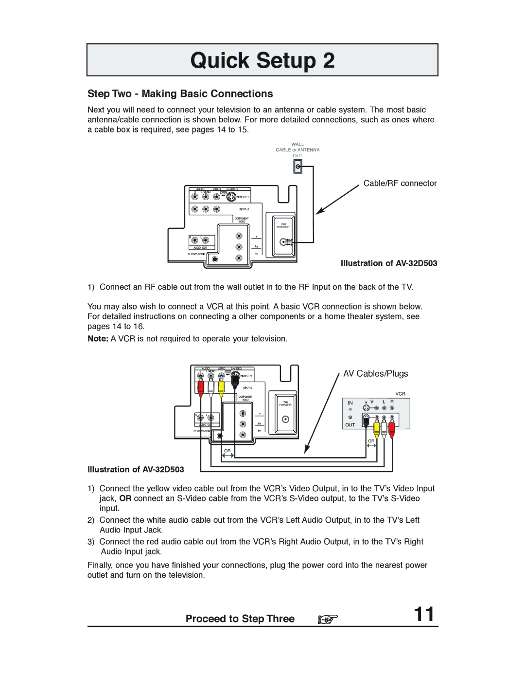 JVC AV-36D503, AV-36D303, AV-36D203, AV-32D503, AV-32D303, AV-32D203, AV-27D503 manual Step Two Making Basic Connections 