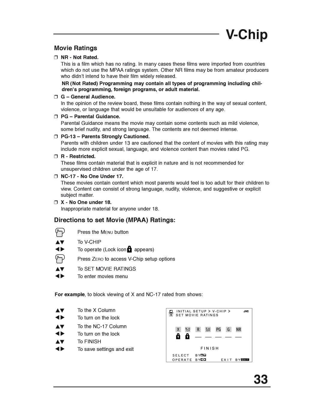 JVC AV-36D503, AV-36D303, AV-36D203, AV-32D503, AV-32D303, AV-32D203, AV-27D503, AV 27D503 manual Movie Ratings 