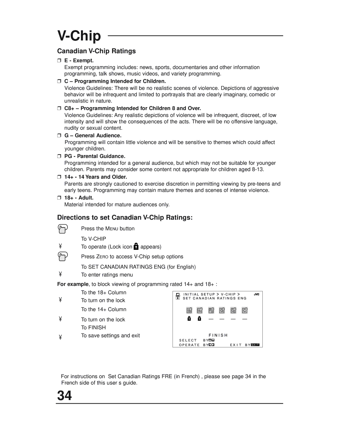 JVC AV 27D503 manual Directions to set Canadian V-Chip Ratings 