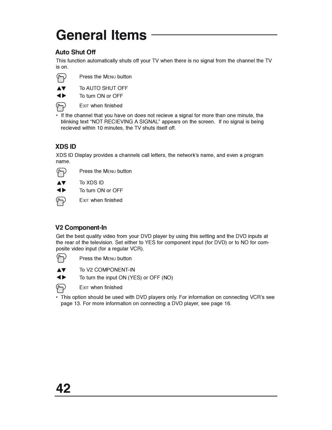 JVC AV 27D503 manual Auto Shut Off, Xds Id, V2 Component-In 