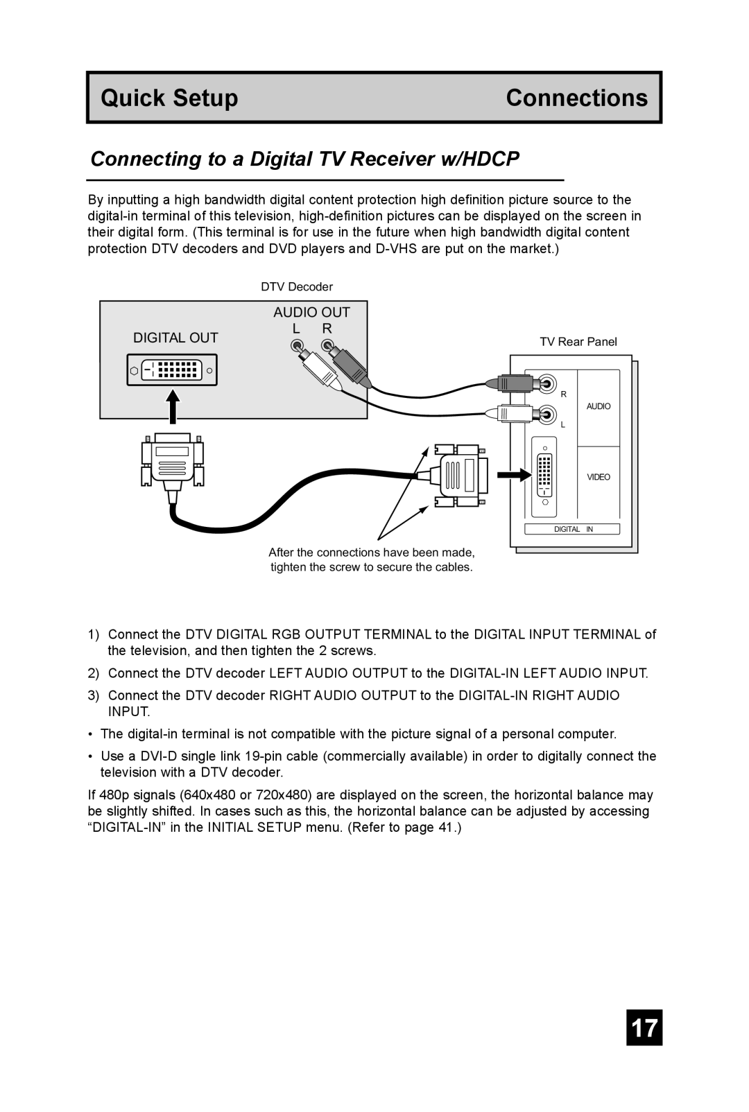 JVC AV 32DF74, AV 36DF74 manual Connecting to a Digital TV Receiver w/HDCP 