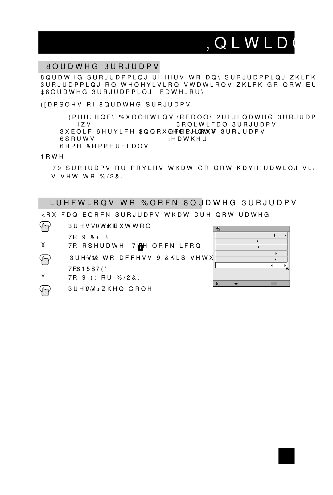 JVC AV 32DF74, AV 36DF74 manual Directions to Block Unrated Programs 