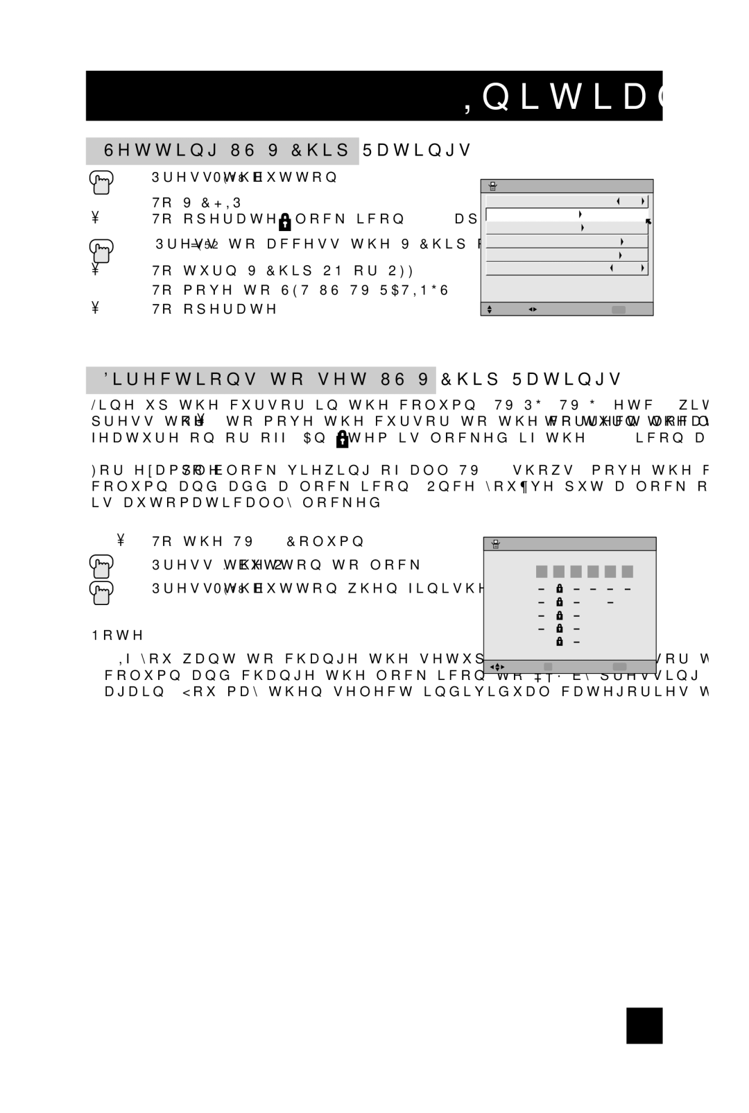 JVC AV 32DF74, AV 36DF74 manual Setting US V-Chip Ratings, Directions to set US V-Chip Ratings 