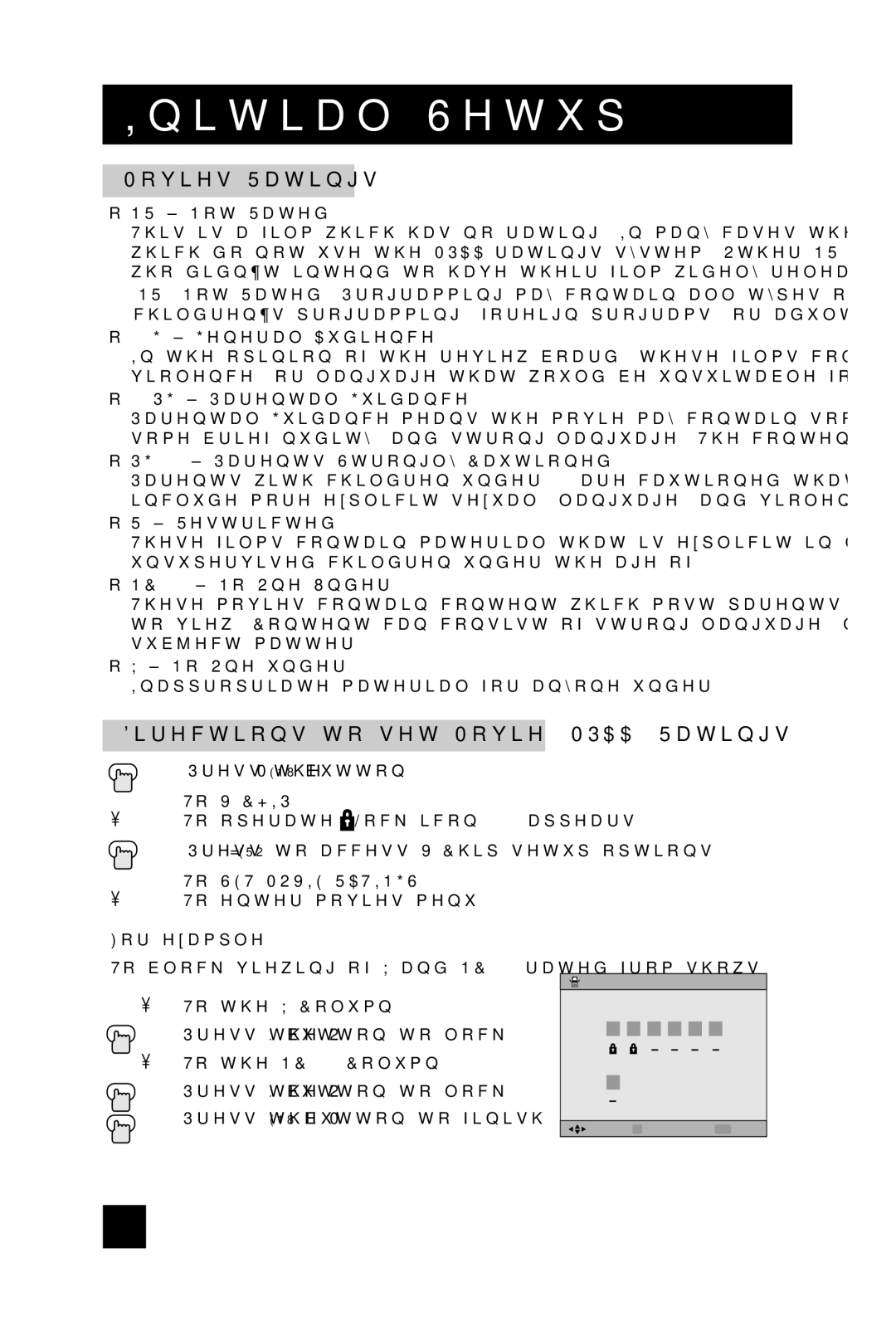 JVC AV 36DF74, AV 32DF74 manual Movies Ratings, Directions to set Movie Mpaa Ratings 