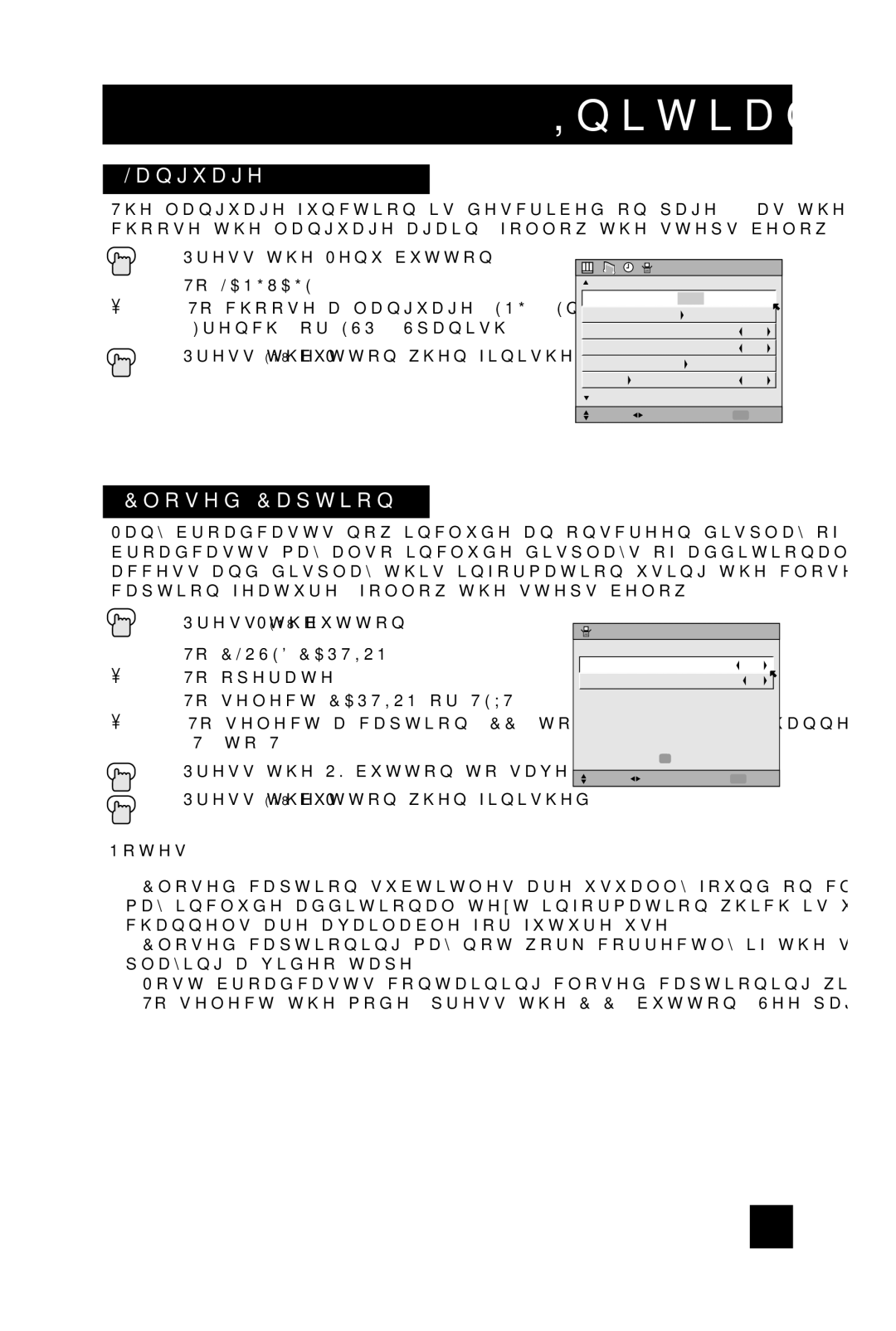 JVC AV 32DF74, AV 36DF74 manual Language, Closed Caption 