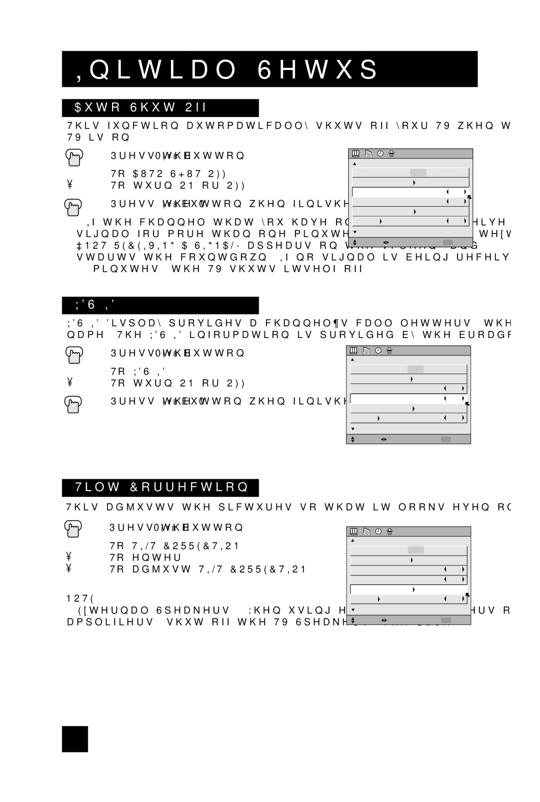 JVC AV 36DF74, AV 32DF74 manual Auto Shut Off, Tilt Correction 