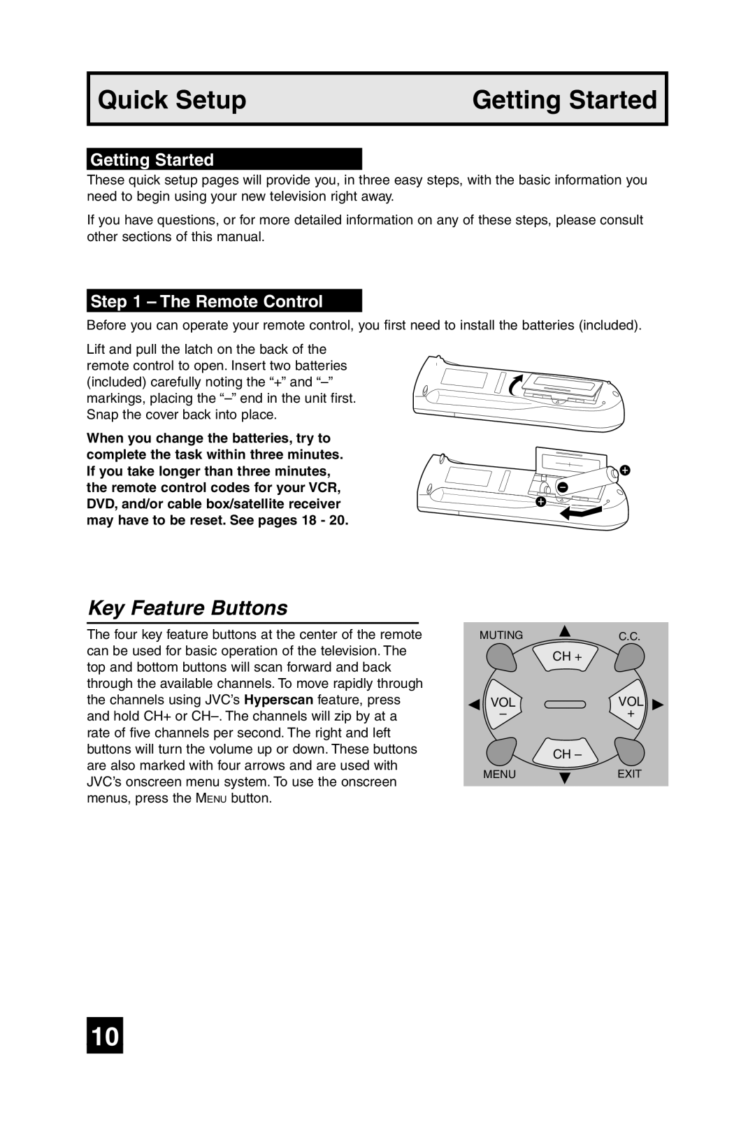 JVC AV 32F485, AV 36F475, AV 32F475, AV 27F475 manual Key Feature Buttons, Getting Started, Remote Control 