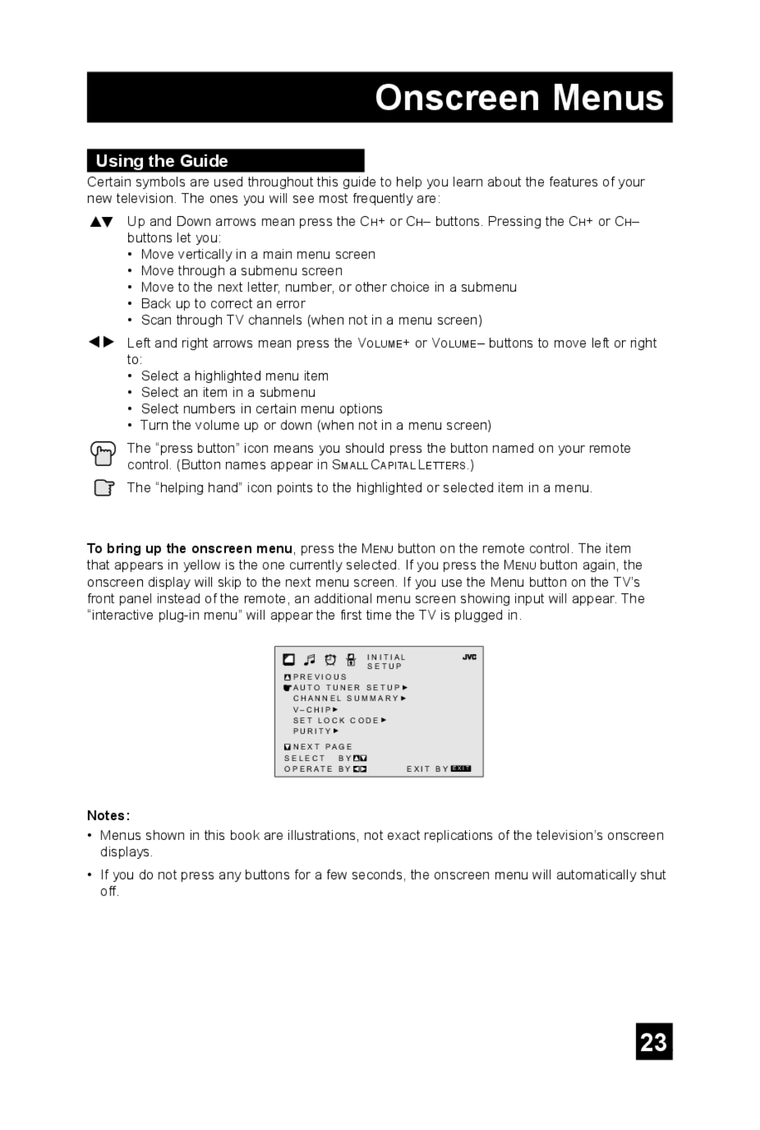 JVC AV-36F704, AV-36FA44, AV-36FA54, AV-27FA54, AV-27FA44, AV-32FA54, AV 32FA44, AV 32F704 manual Onscreen Menus, Using the Guide 