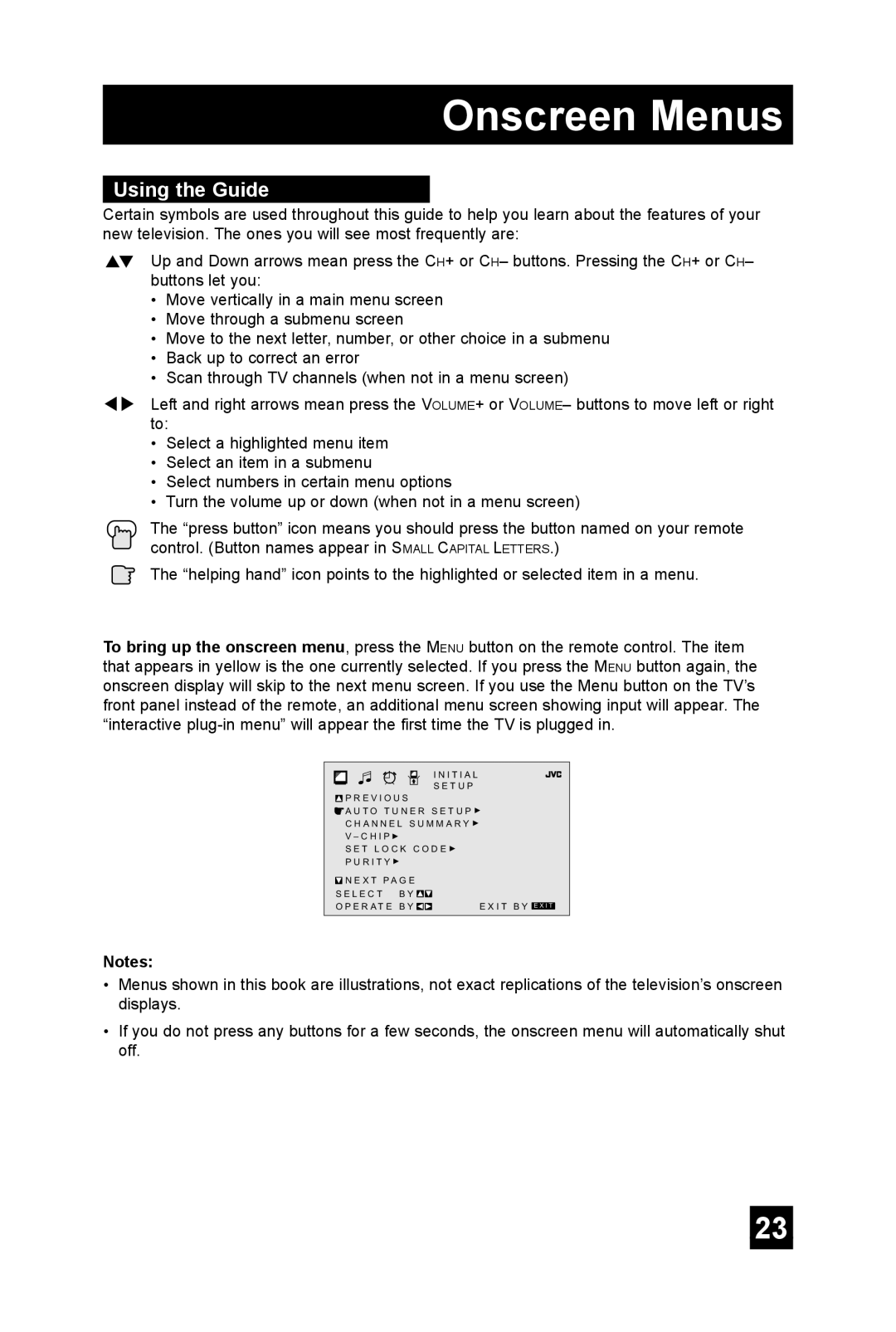 JVC AV 36FA54 manual Onscreen Menus, Using the Guide 