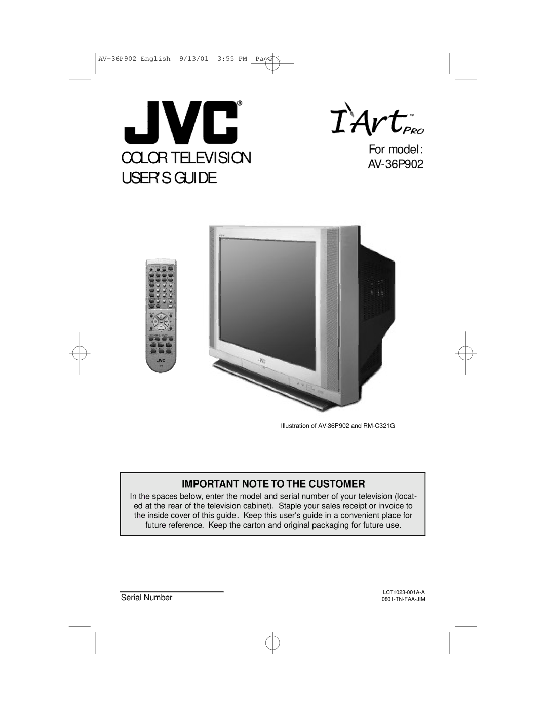 JVC manual Color Television Users Guide, For model AV-36P902 