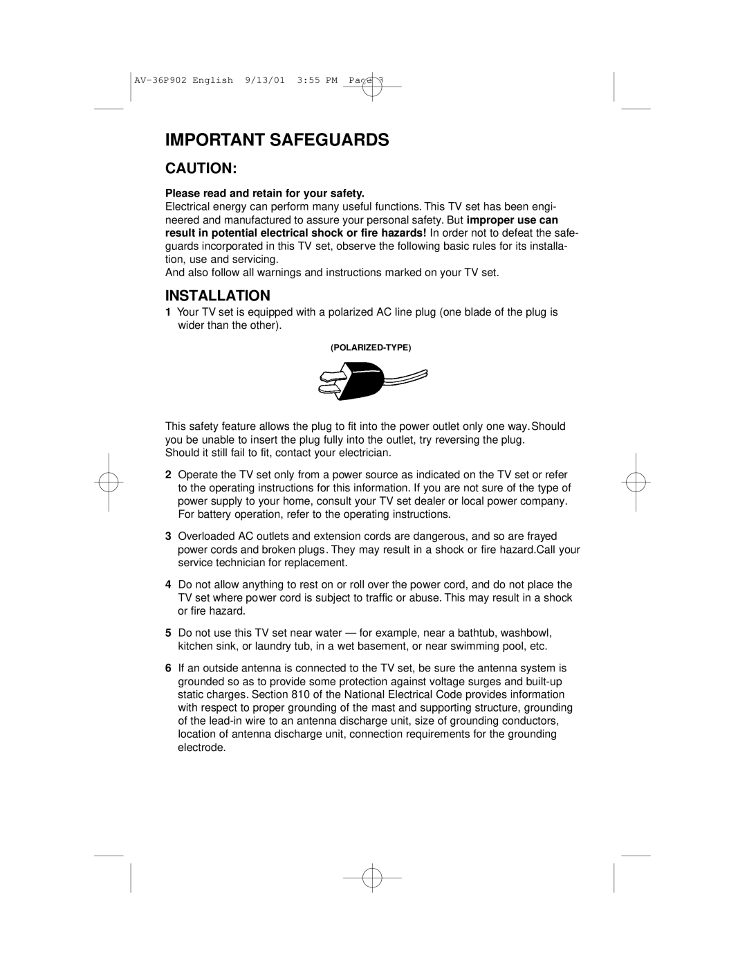 JVC AV-36P902 manual Important Safeguards 