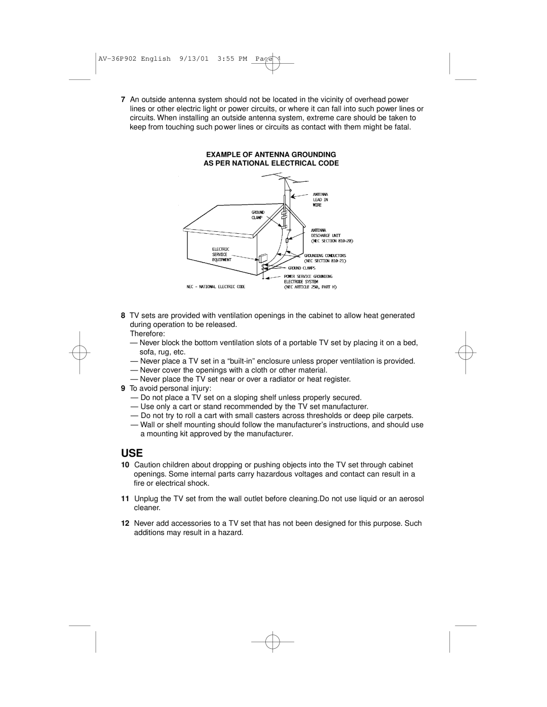 JVC AV-36P902 manual Use 