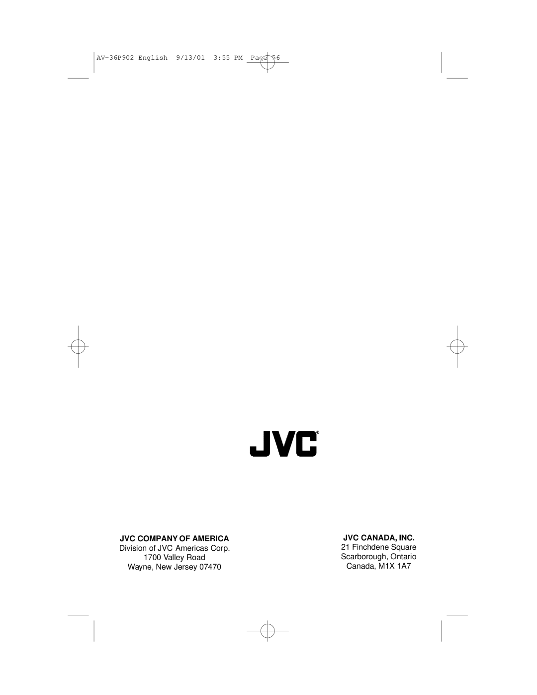 JVC AV-36P902 manual JVC Company of America JVC CANADA, INC 