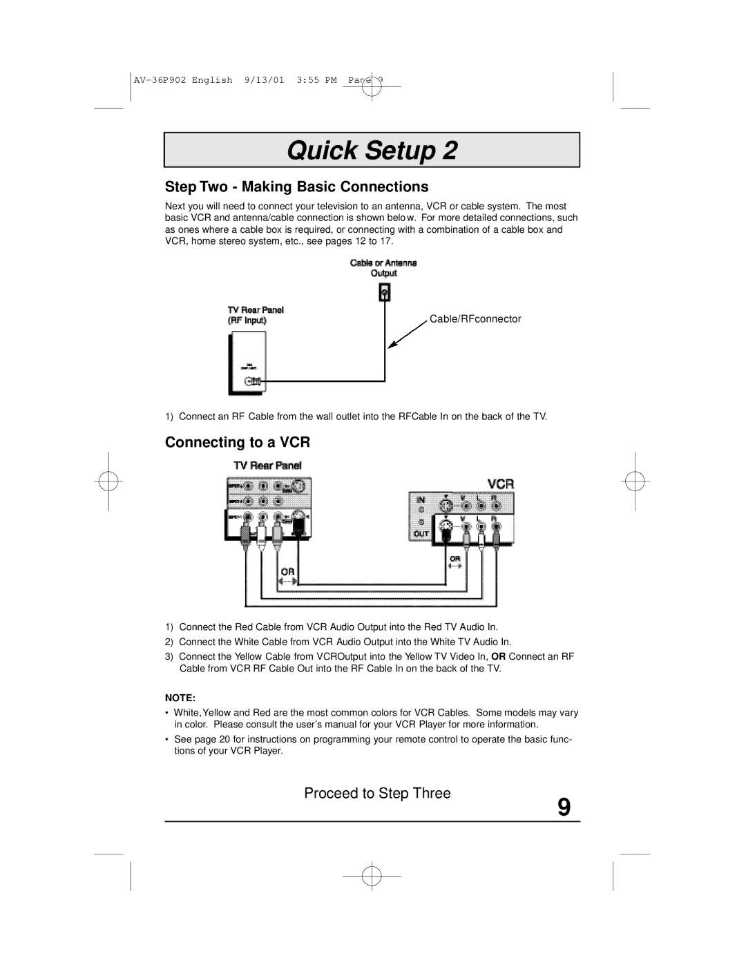 JVC AV-36P902 manual Step Two Making Basic Connections, Connecting to a VCR 