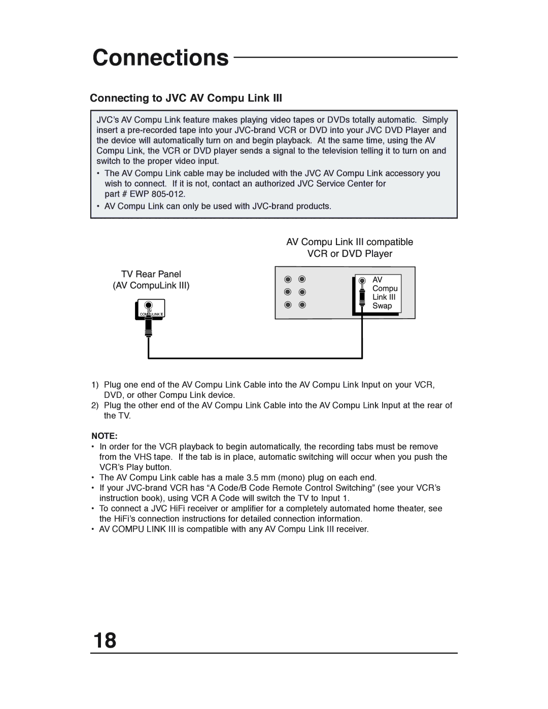 JVC AV 36P903 manual Connecting to JVC AV Compu Link 