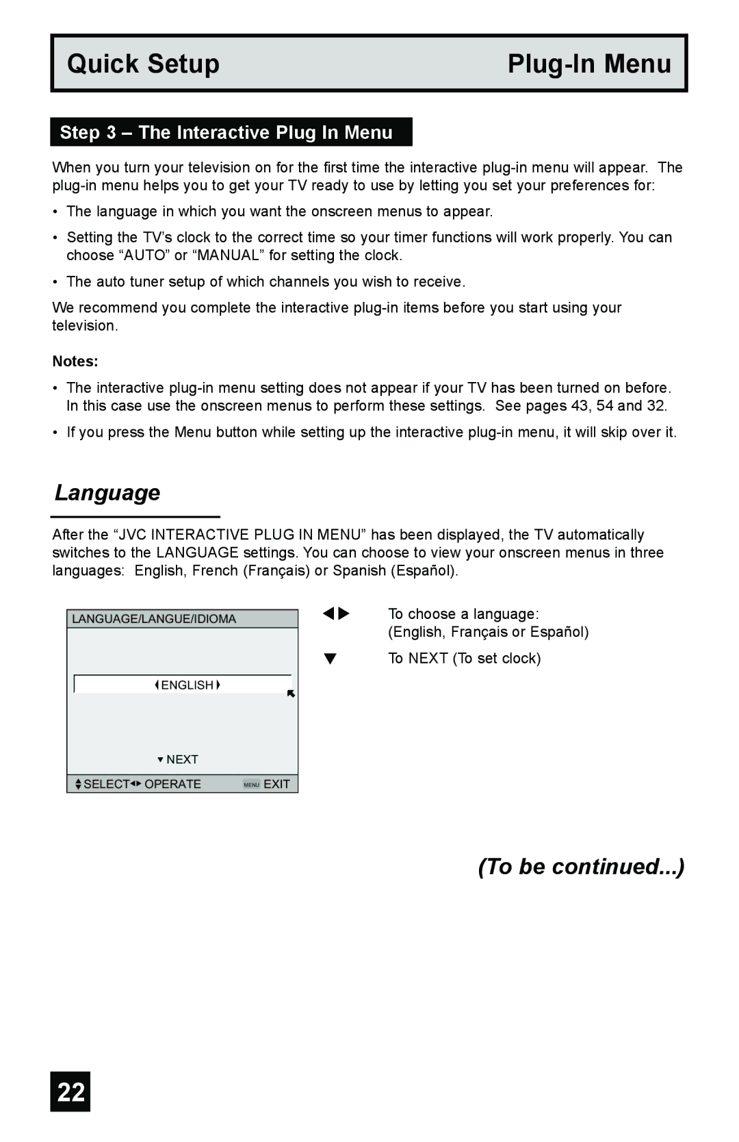 JVC AV-65WP55, AV-48WP55, AV-56WP55 manual Language, To be, Interactive Plug In Menu 