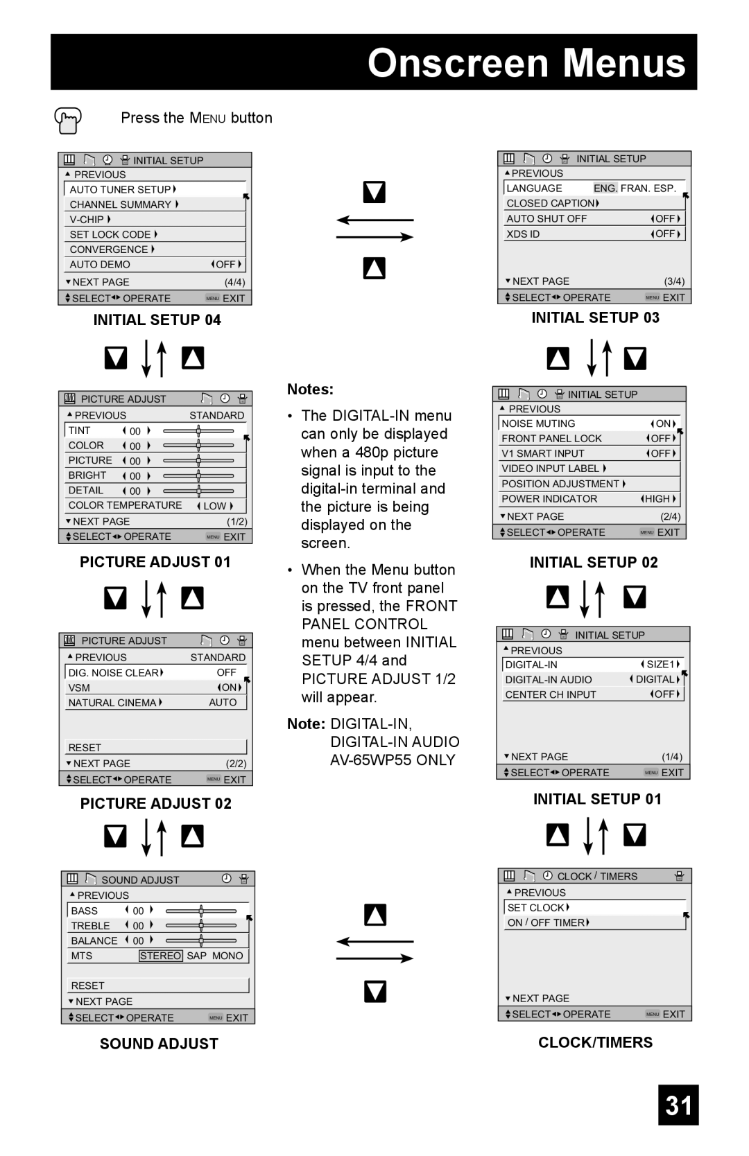 JVC AV-65WP55, AV-48WP55, AV-56WP55 manual Initial Setup CLOCK/TIMERS 