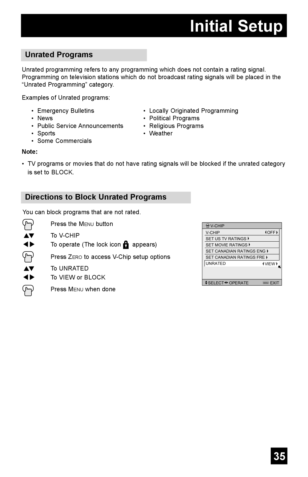 JVC AV-56WP55, AV-48WP55, AV-65WP55 manual Directions to Block Unrated Programs 