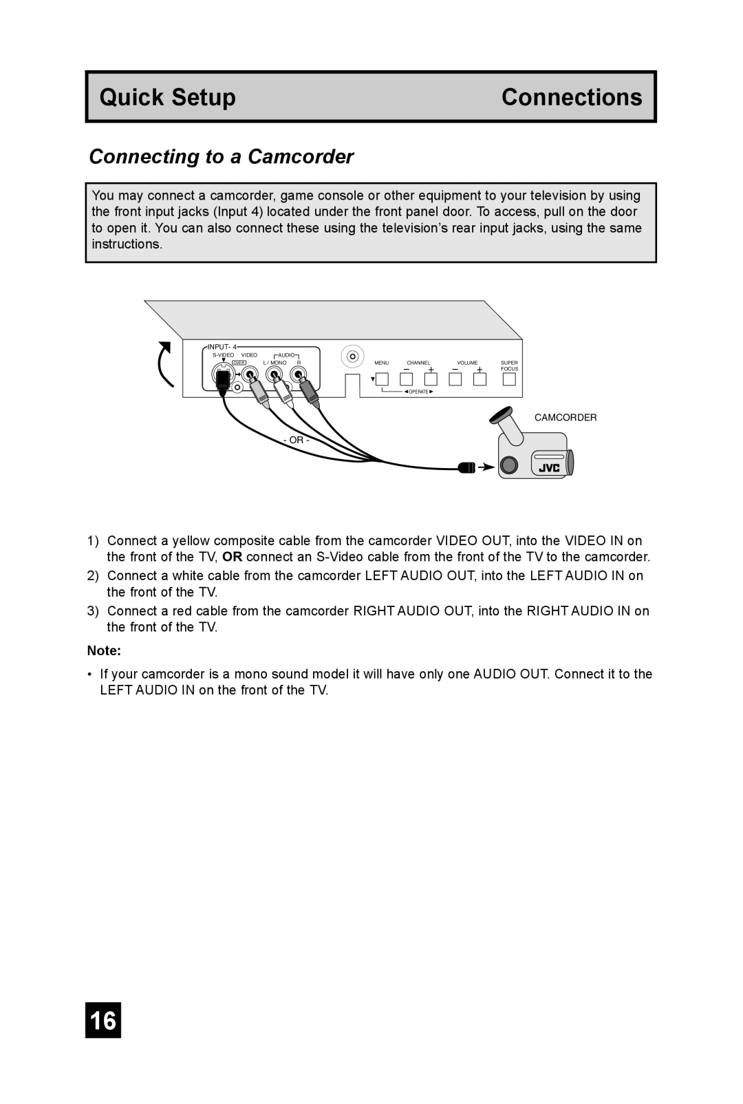 JVC AV 48P575, AV 56P575, AV-56P585 manual Connecting to a Camcorder 