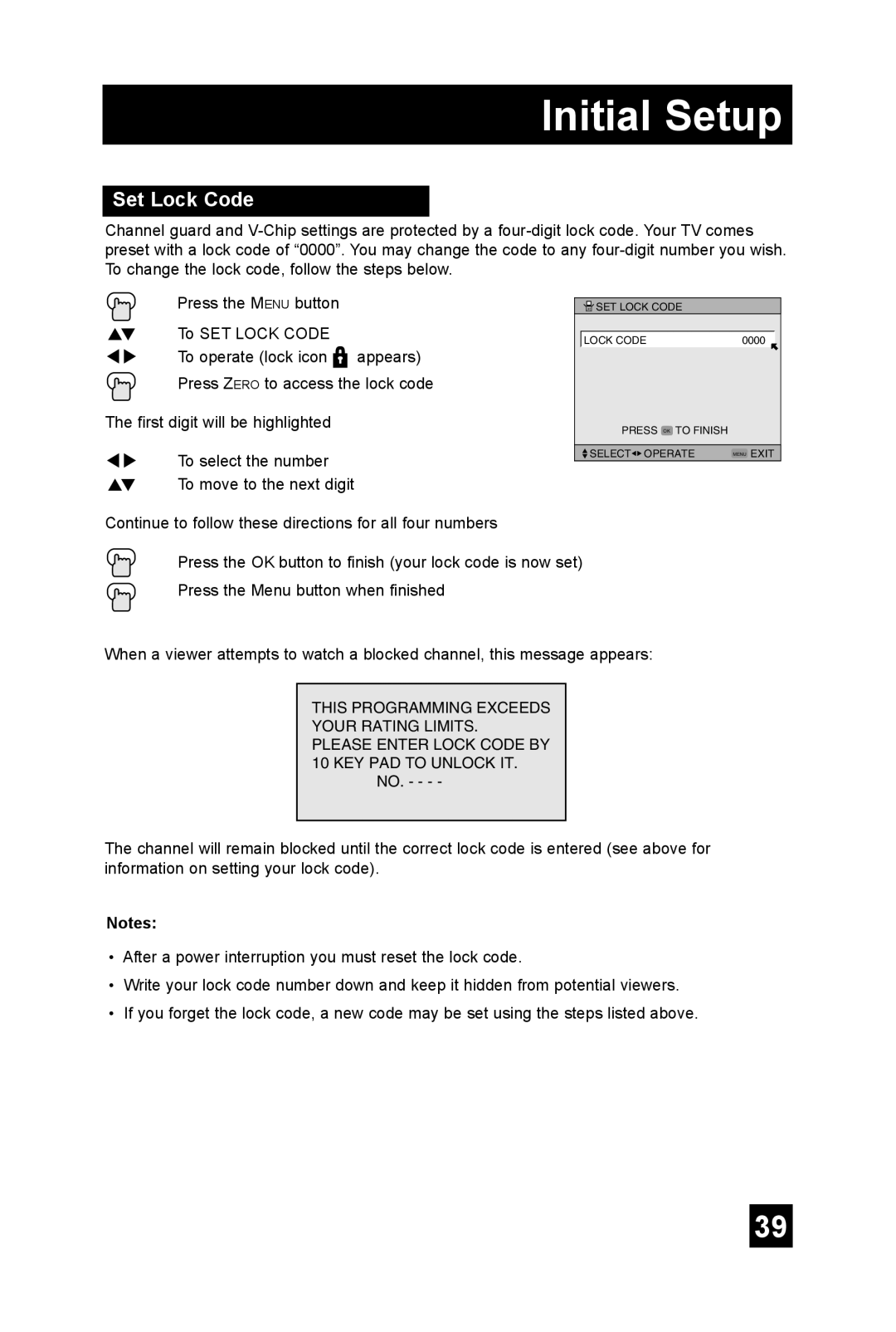 JVC AV 56P575, AV 48P575, AV-56P585 manual Set Lock Code 