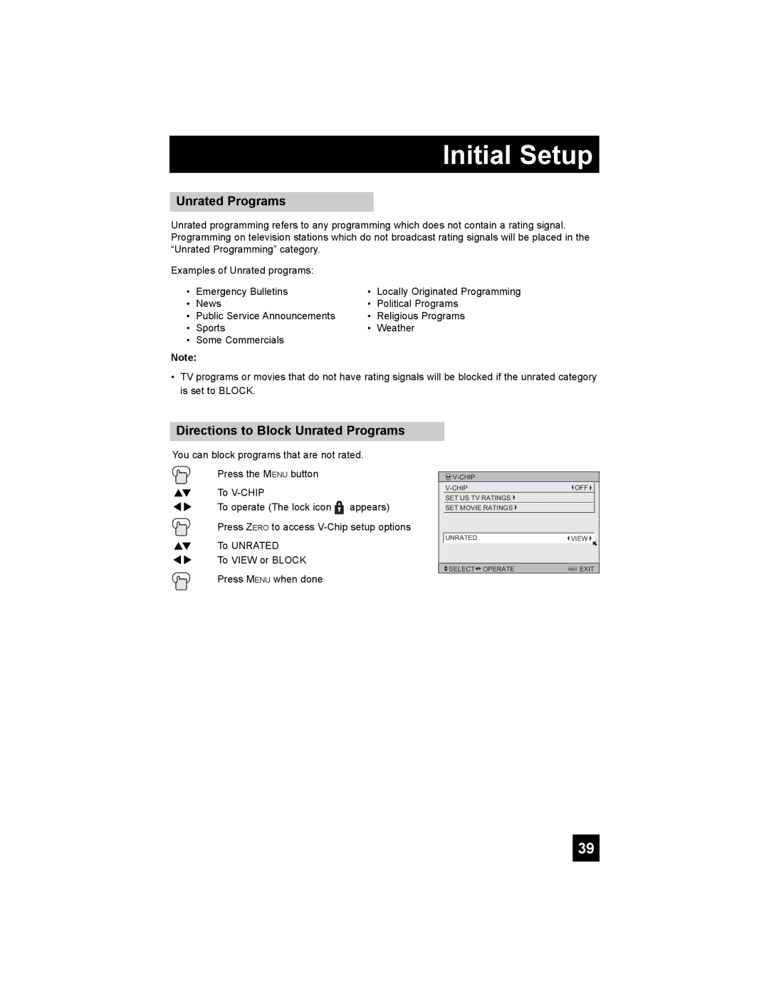 JVC AV 56P775, AV 48P775, AV-56P785, AV-56P775, AV-48P775 manual Directions to Block Unrated Programs 