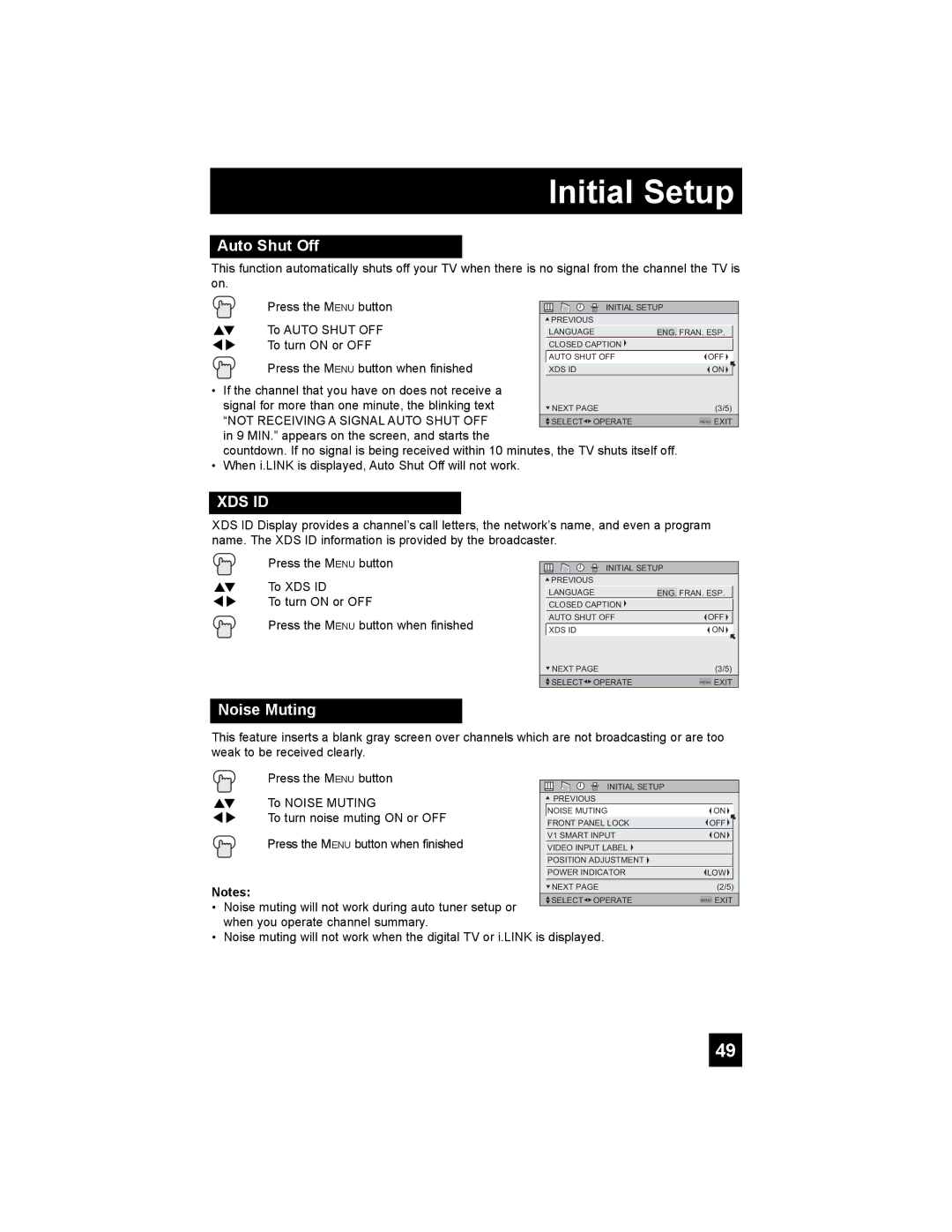 JVC AV 48P775, AV 56P775, AV-56P785, AV-56P775, AV-48P775 manual Auto Shut Off, Noise Muting 