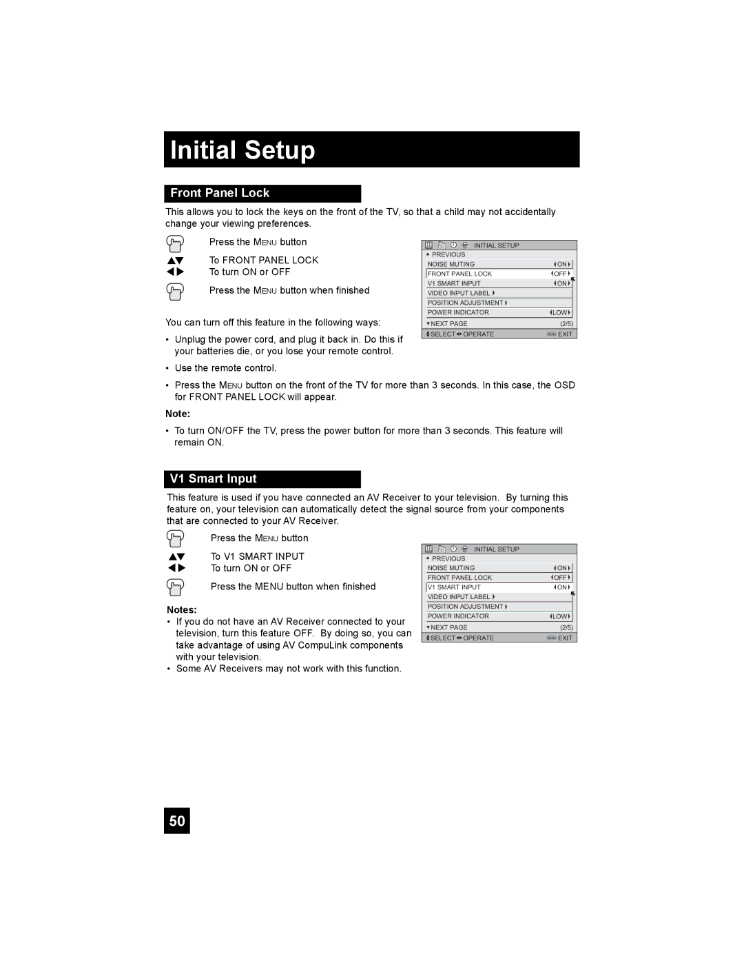 JVC AV-56P785, AV-56P775, AV-48P775, AV 56P775, AV 48P775 manual Front Panel Lock, V1 Smart Input 