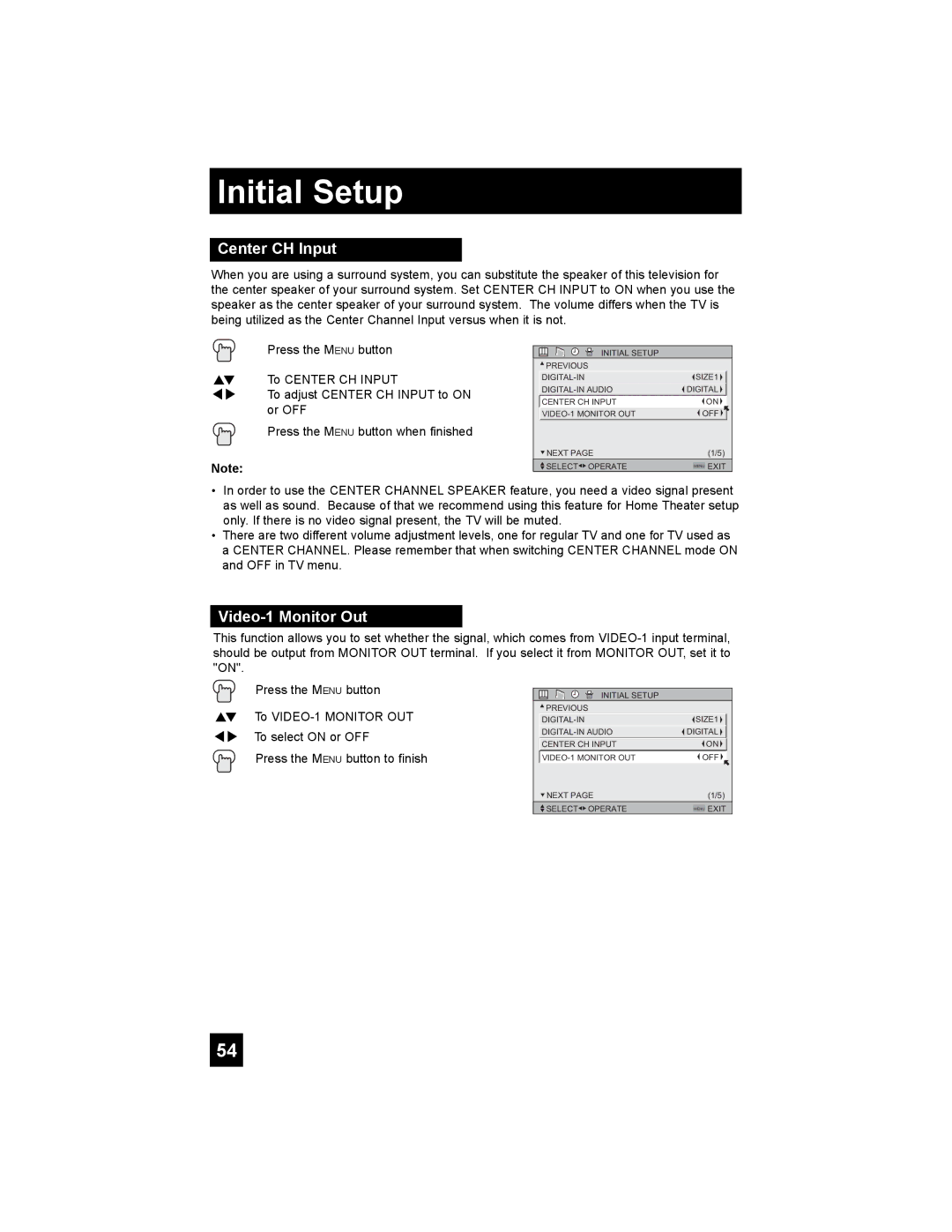 JVC AV 56P775, AV 48P775, AV-56P785, AV-56P775, AV-48P775 manual Center CH Input, Video-1 Monitor Out 