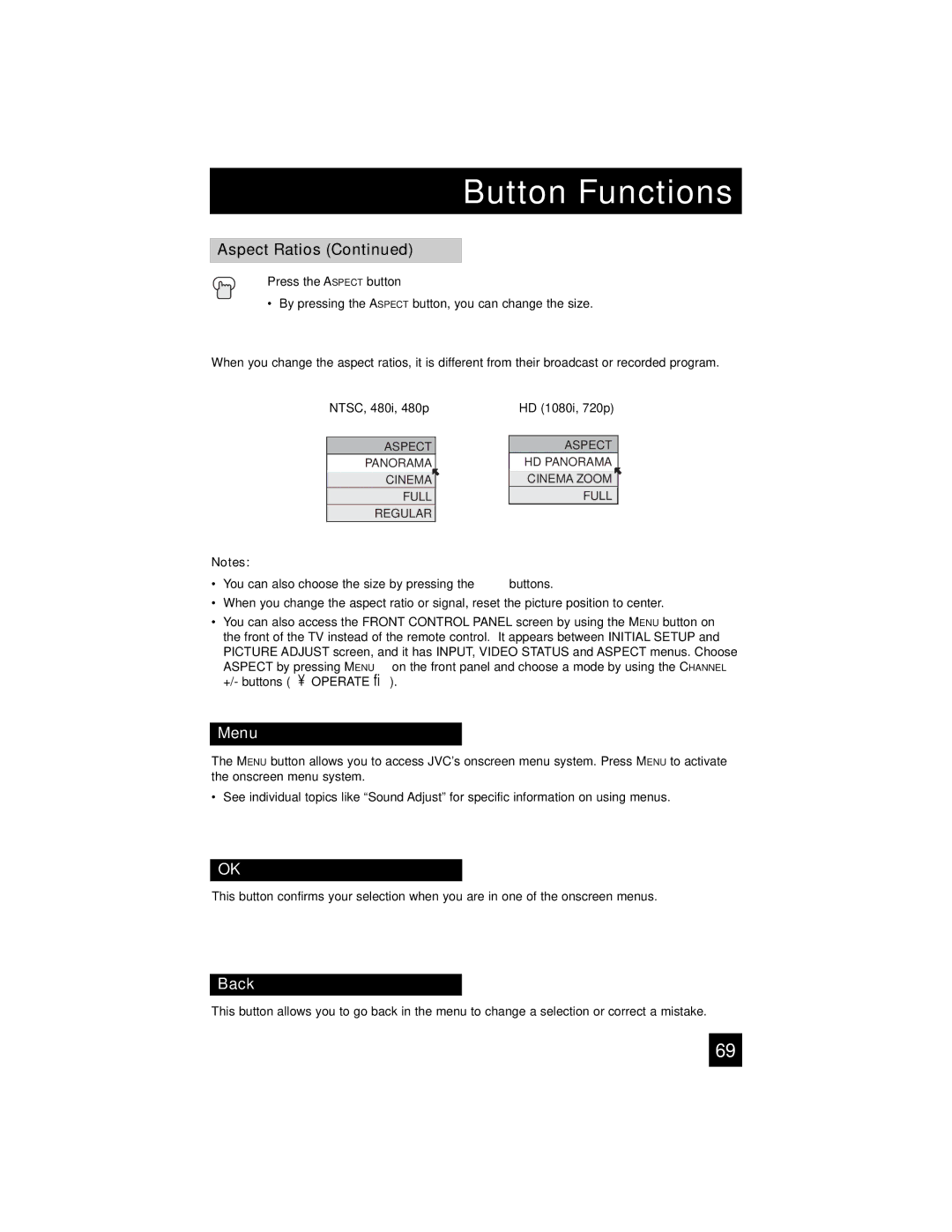 JVC AV 56P775, AV 48P775, AV-56P785, AV-56P775, AV-48P775 manual Menu, Back 