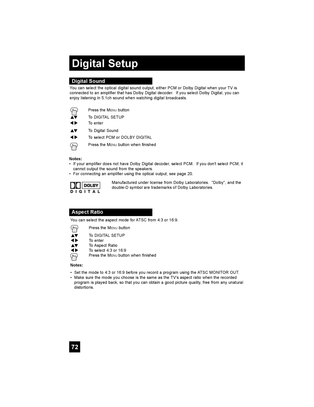 JVC AV 56P775, AV 48P775, AV-56P785, AV-56P775, AV-48P775 manual Digital Sound, Aspect Ratio 