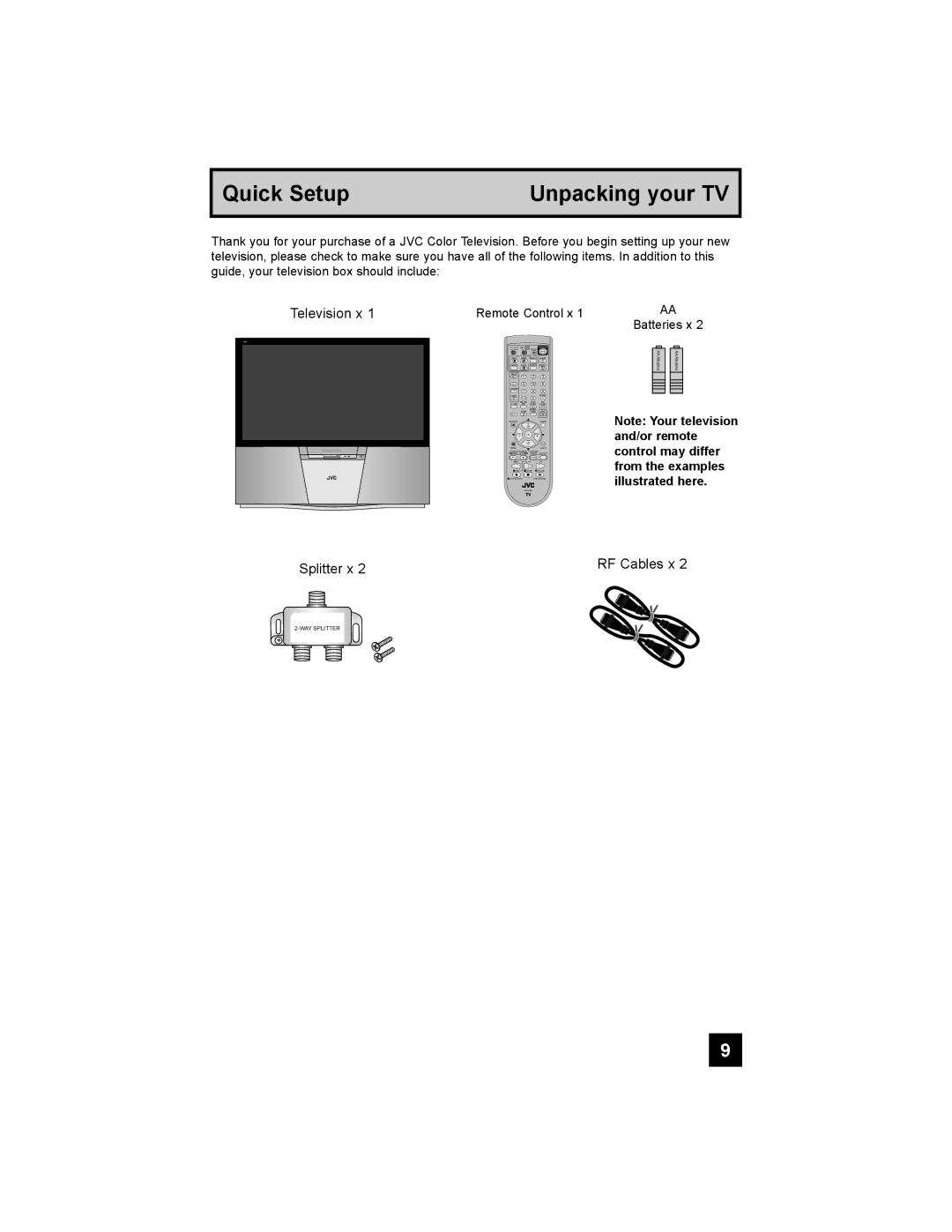 JVC AV 56P775, AV 48P775, AV-56P785, AV-56P775, AV-48P775 manual Quick Setup Unpacking your TV 