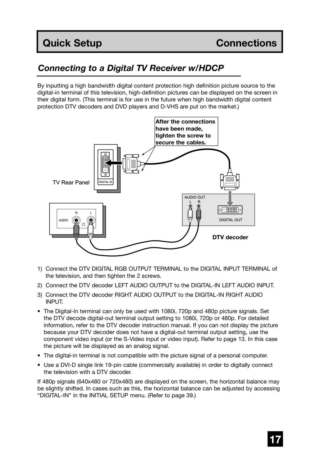 JVC AV 48WP74, AV 56WP74, AV 65WP74 manual Connecting to a Digital TV Receiver w/HDCP, DTV decoder 