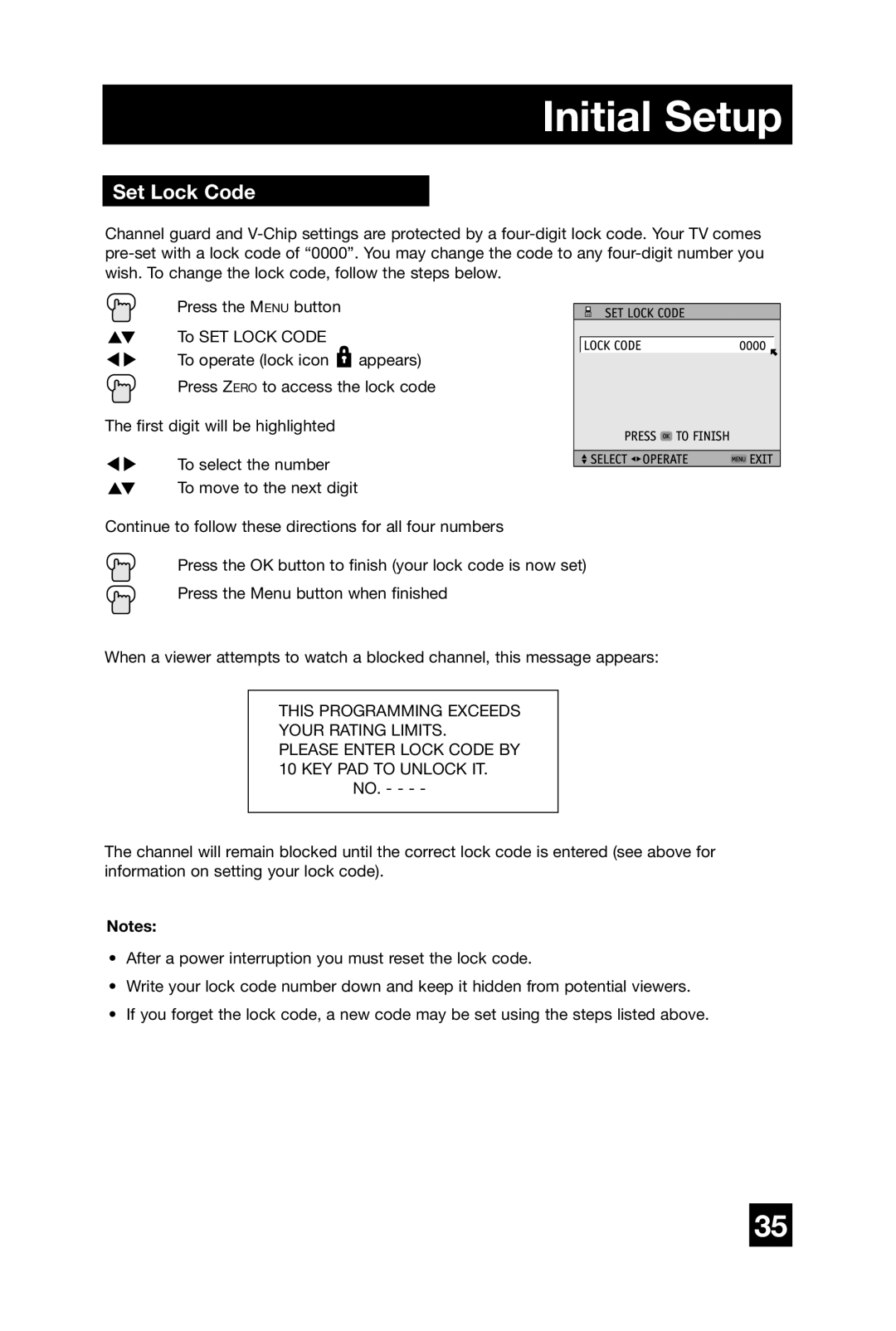 JVC AV 48WP74, AV 56WP74, AV 65WP74 manual Set Lock Code 