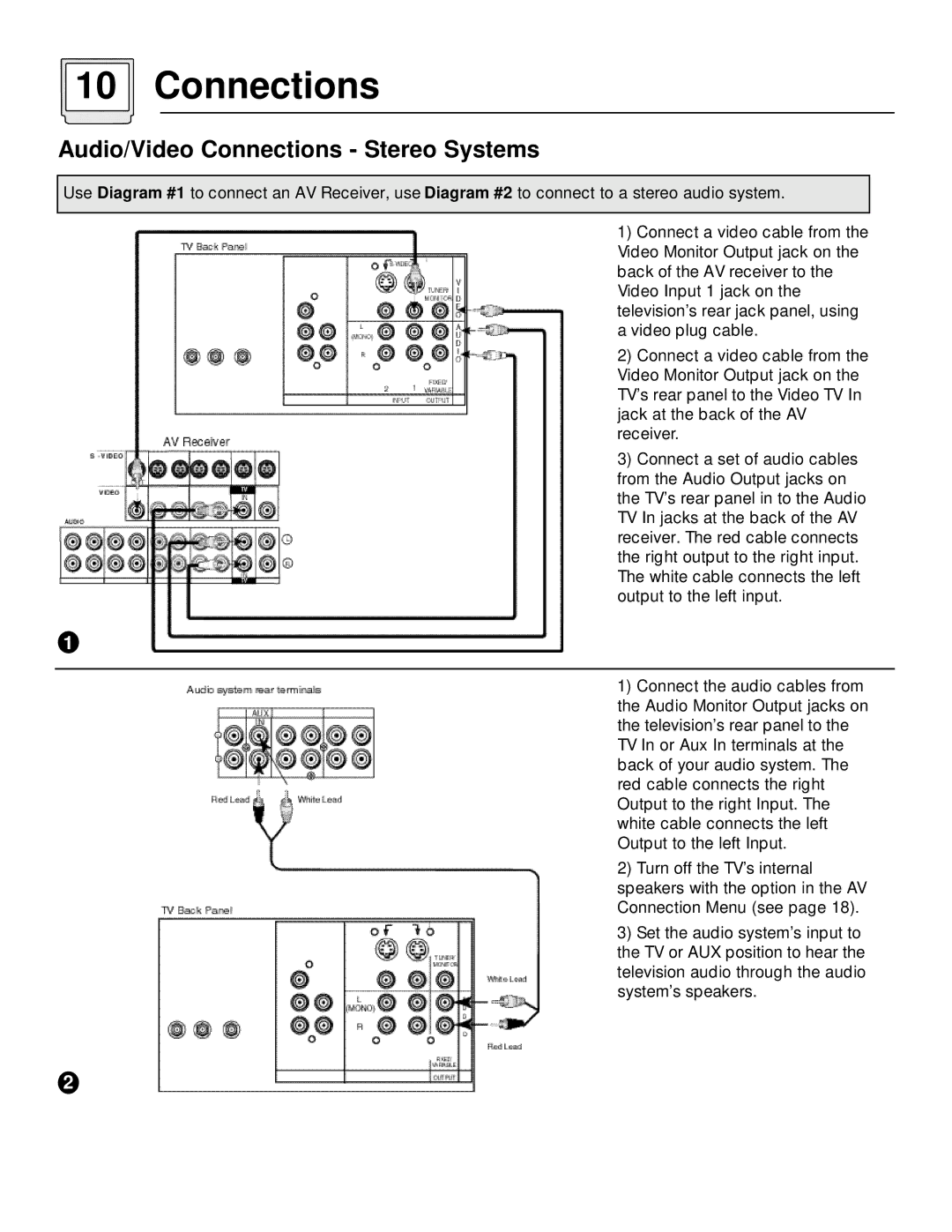 JVC AV 60D501 manual Audio/Video Connections Stereo Systems 