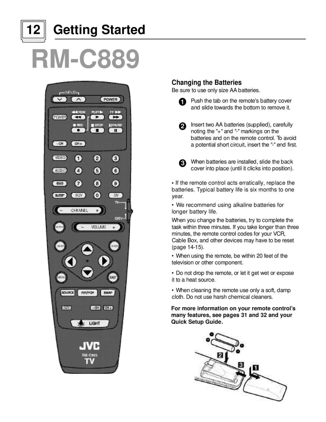 JVC AV 60D501 manual RM-C889, Getting Started 