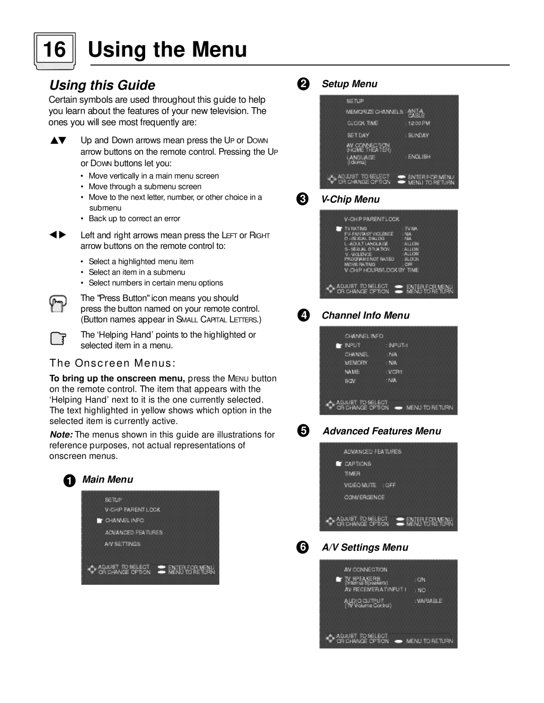 JVC AV 60D501 manual Using the Menu, Onscreen Menus 