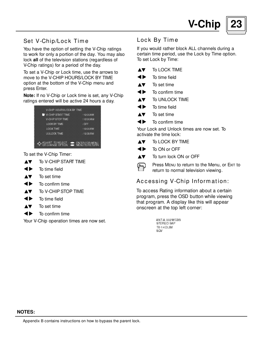 JVC AV 60D501 manual Set V-Chip/Lock Time, Lock By Time, Accessing V-Chip Information 