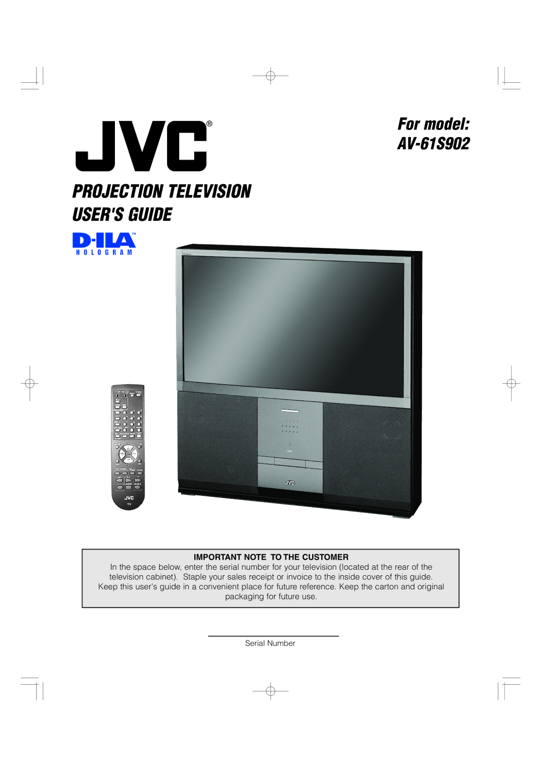 JVC AV-61S902 manual Projection Television Users Guide 