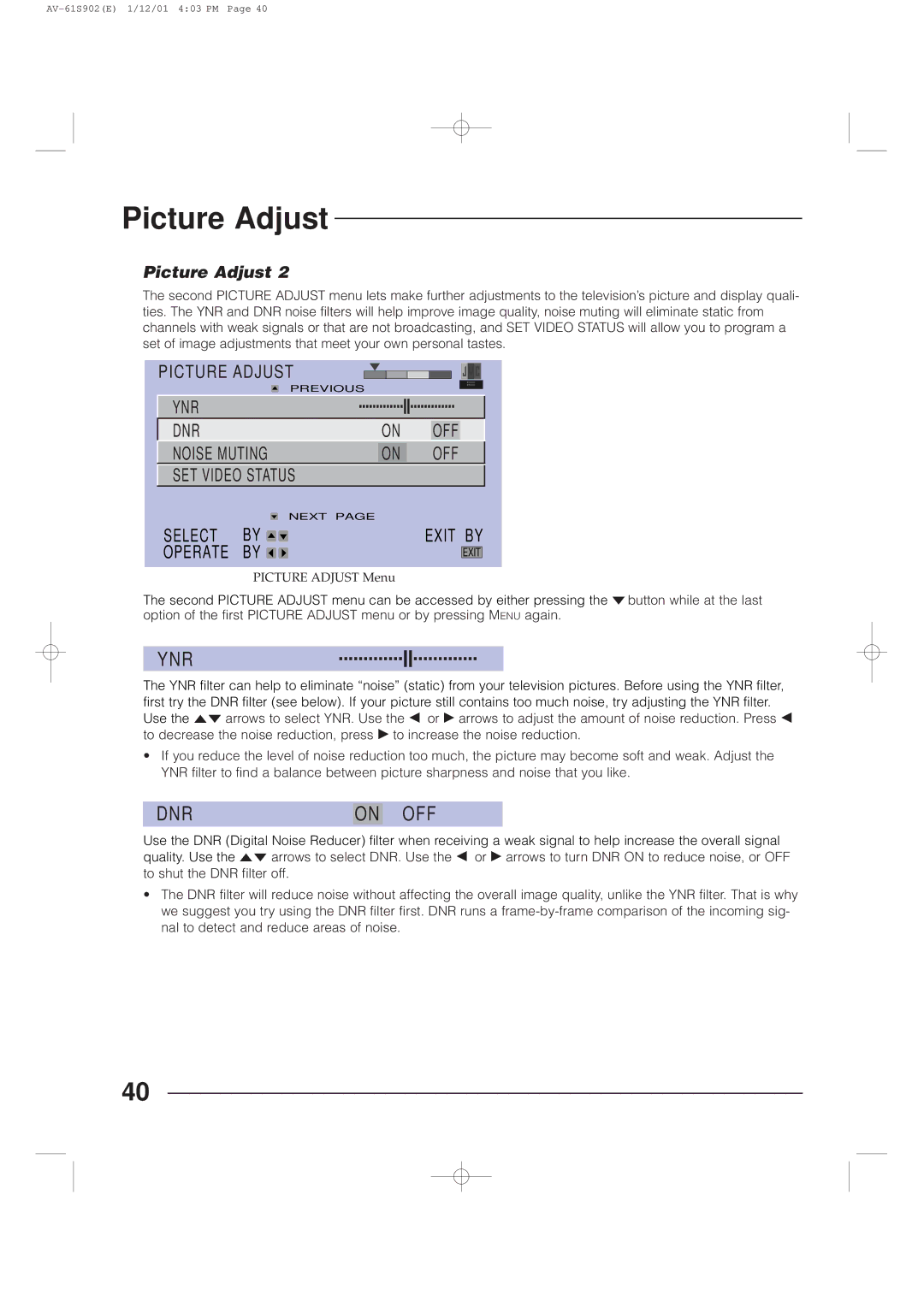 JVC AV-61S902 manual Ynr, Dnr Off 