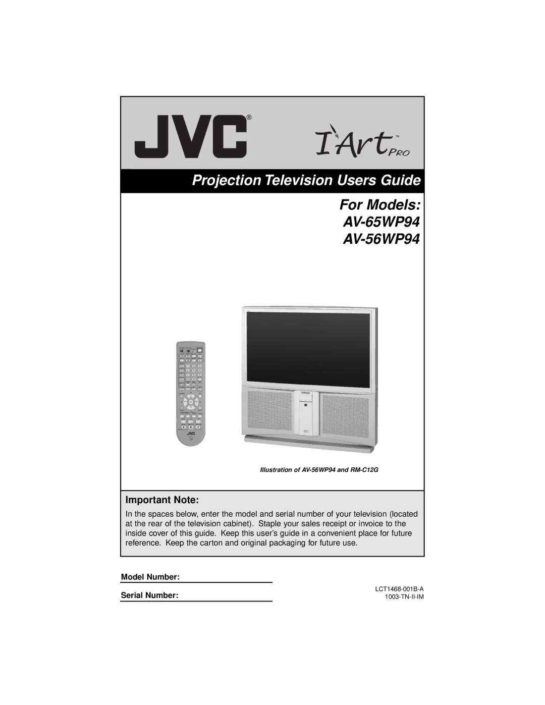 JVC AV 56WP94, AV-65WP94 manual Projection Television Users Guide 