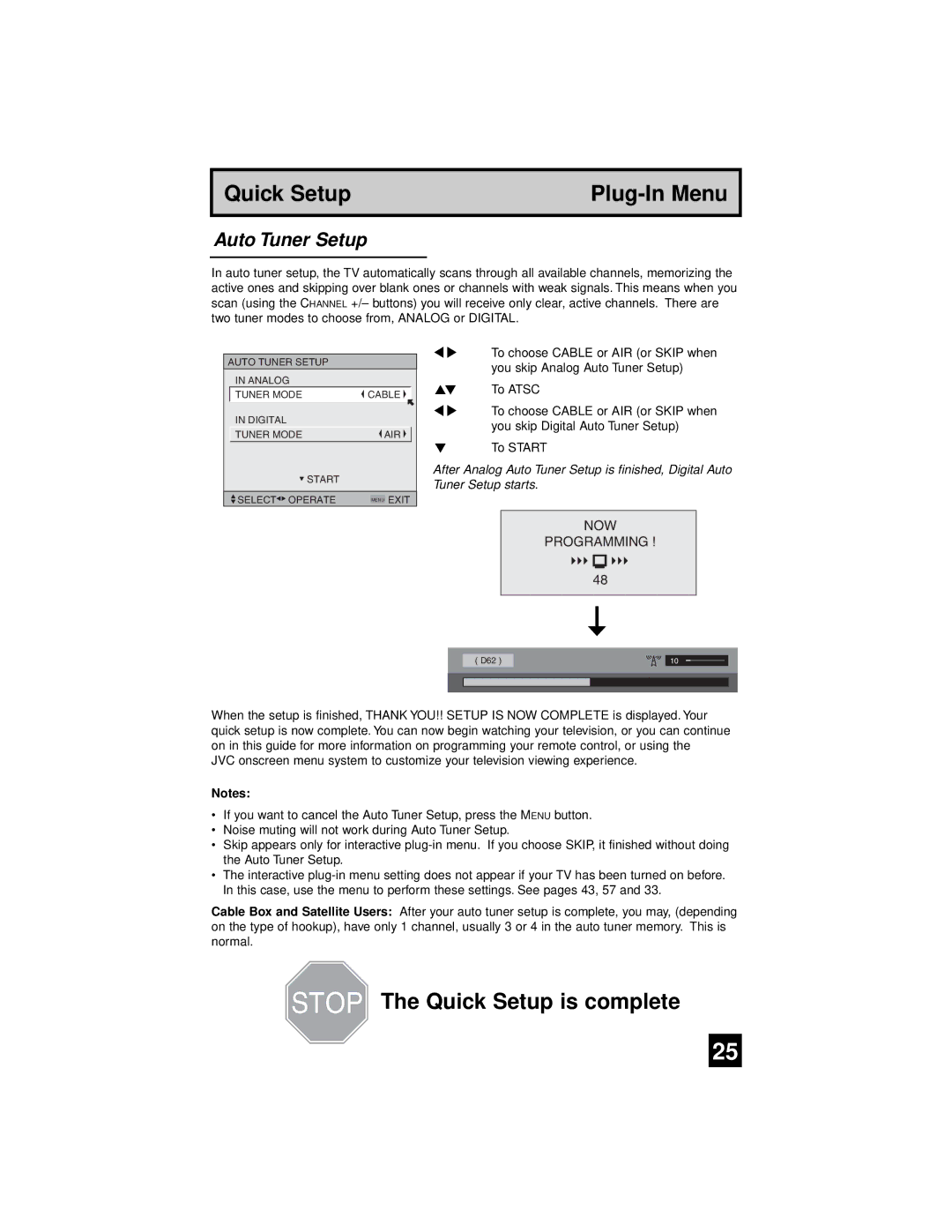 JVC AV 56WP94, AV-65WP94 manual Auto Tuner Setup, NOW Programming 