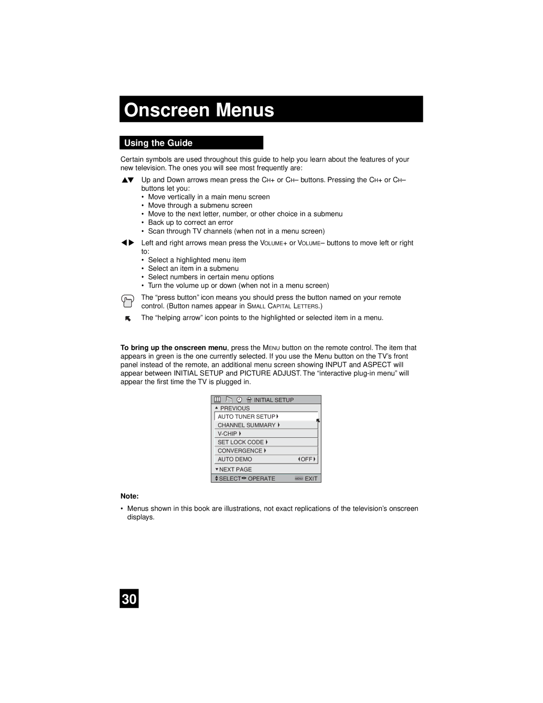 JVC AV-65WP94, AV 56WP94 manual Onscreen Menus, Using the Guide 