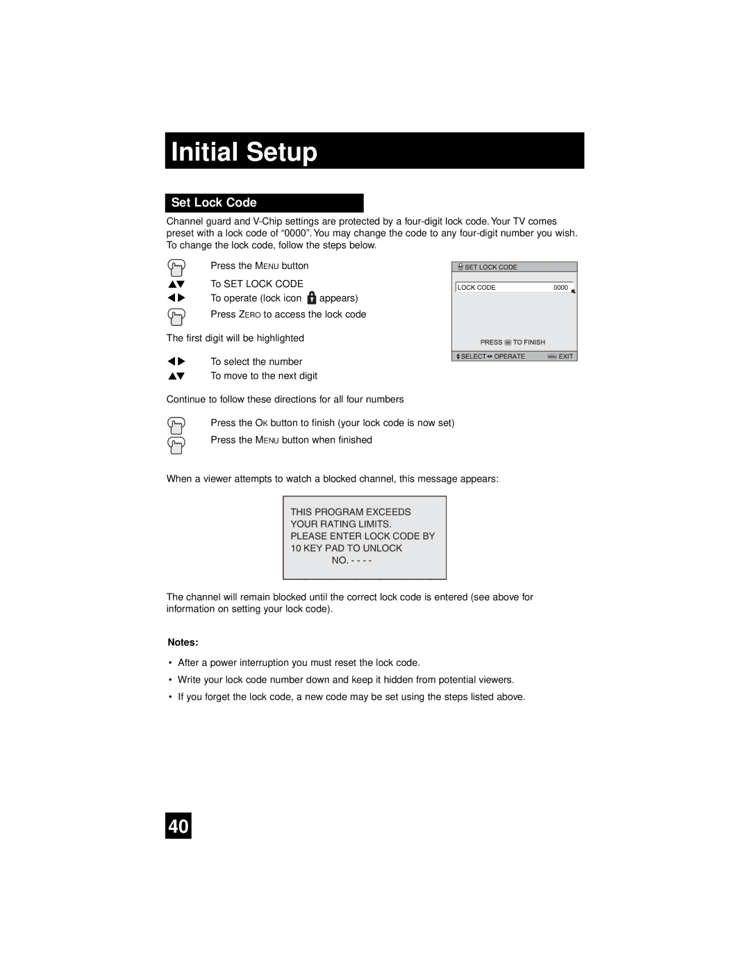 JVC AV-65WP94, AV 56WP94 manual Set Lock Code 