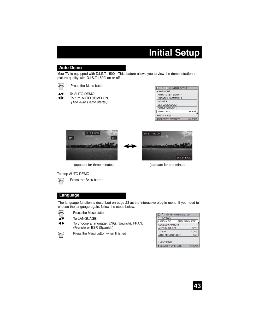 JVC AV 56WP94, AV-65WP94 manual Auto Demo, Language 